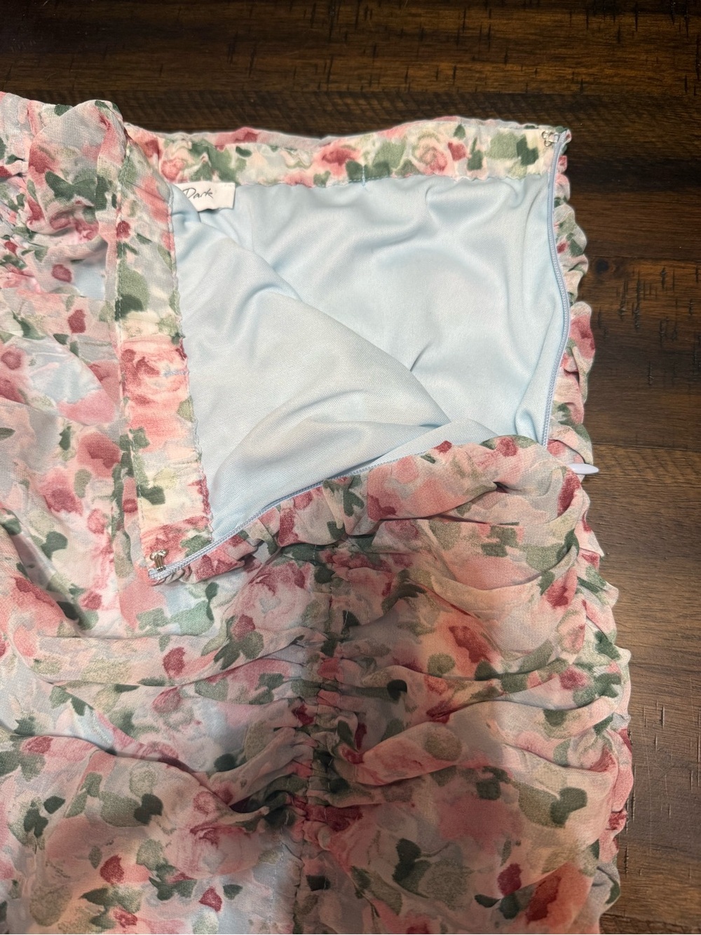 Floral Ruched Drawstring Mini Skirt - Pink & Green - Picture 2 of 5